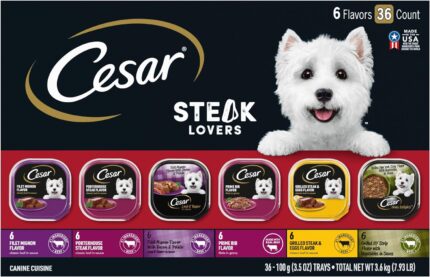 CESAR Adult Soft Wet Dog Food Steak Lovers Variety Pack with Real Meat, (36) 3.5 oz. Trays Visit the Cesar Store
